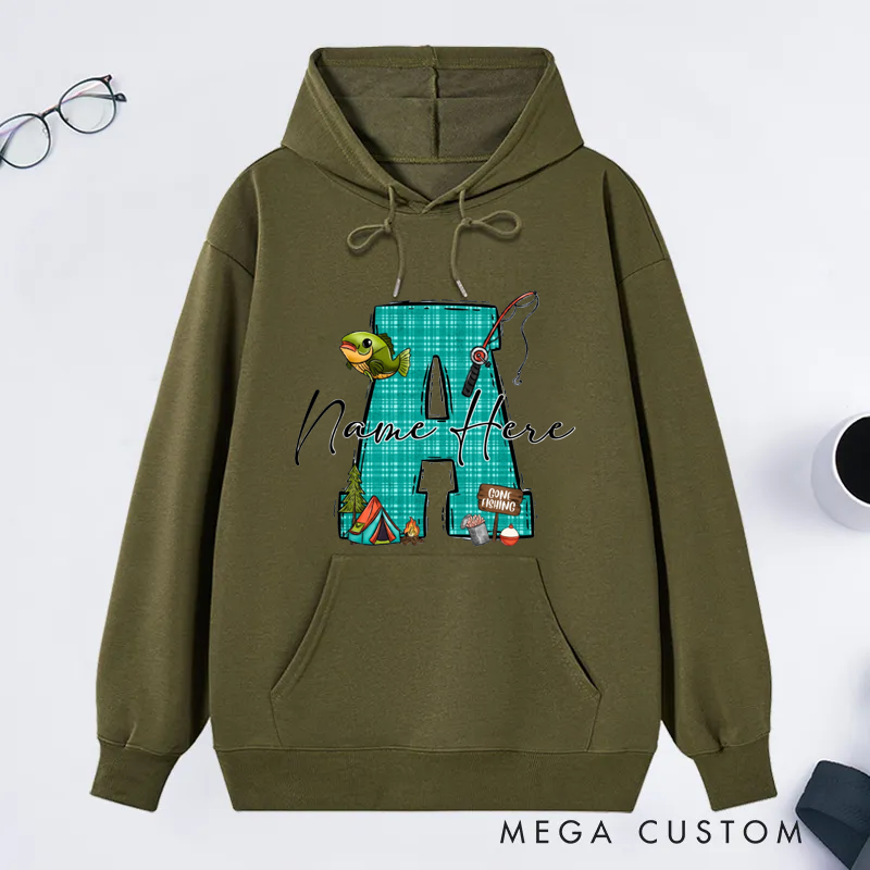 Personalized Fishing Hoodie Custom Name and Letter Sweatshirt Perfect Gift for Anglers Cozy and Stylish Outdoor Apparel