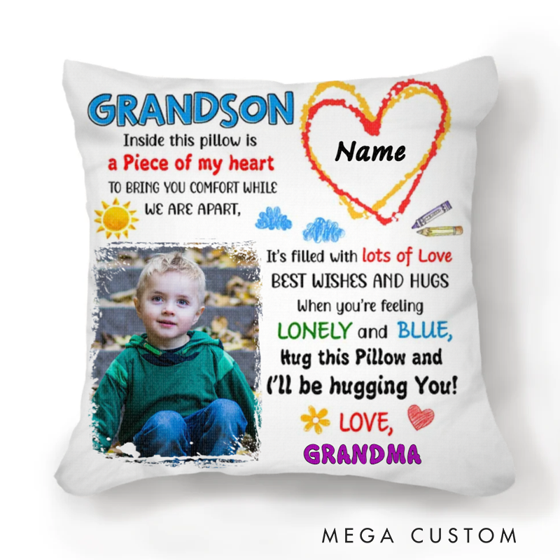 Personalized Grandson Photo Pillow Grandson Gifts from Grandma Inside This Pillow Is a Peace of My Heart Grandson Gifts