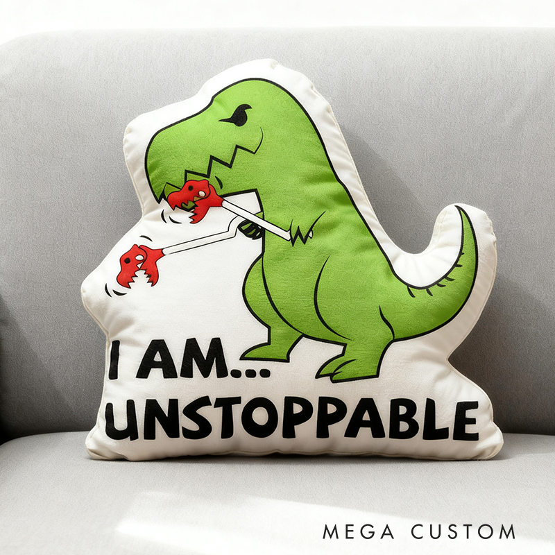 Personalized I Am Unstoppable T-Rex Pillow Funny Kid Pillow Science Fiction Lover Pillow Gift for Geek Lover