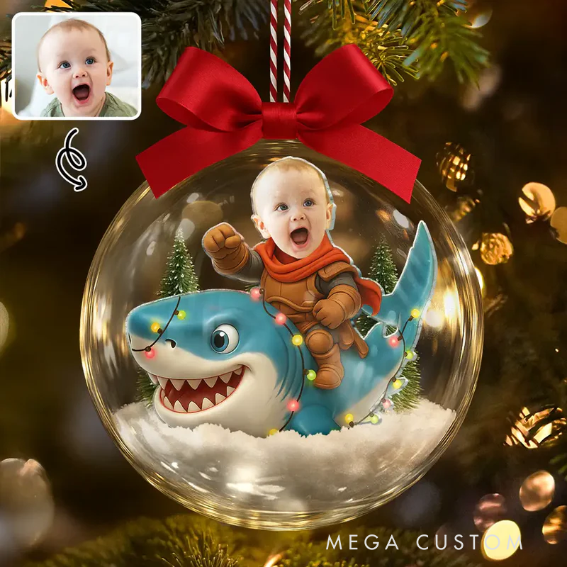 Personalized 3D Acrylic Ornament Custom Photo Funny Kid Face Riding Shark