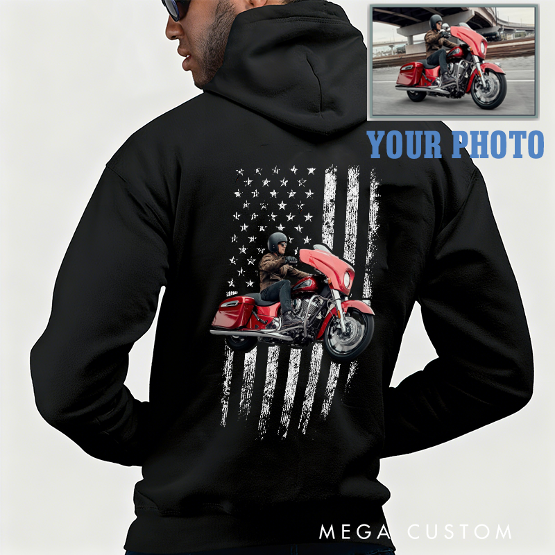Personalized Motorcycle Hoodie with Custom Photo and Text Perfect Gift for Motorcycle Enthusiasts