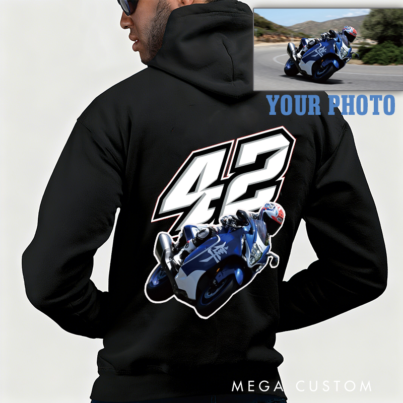 Personalized Sportbike Hoodie with Custom Number and Rider Graphic Perfect Gift for Motorcycle Racing Enthusiasts