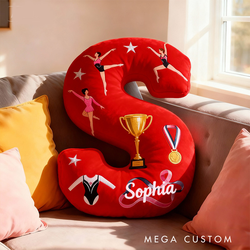 Personalized Graphic 3D Print Gymnastic Alphabet Shaped Pillow for Gymnastic Lovers Initial Pillow Christmas Gift for Kids
