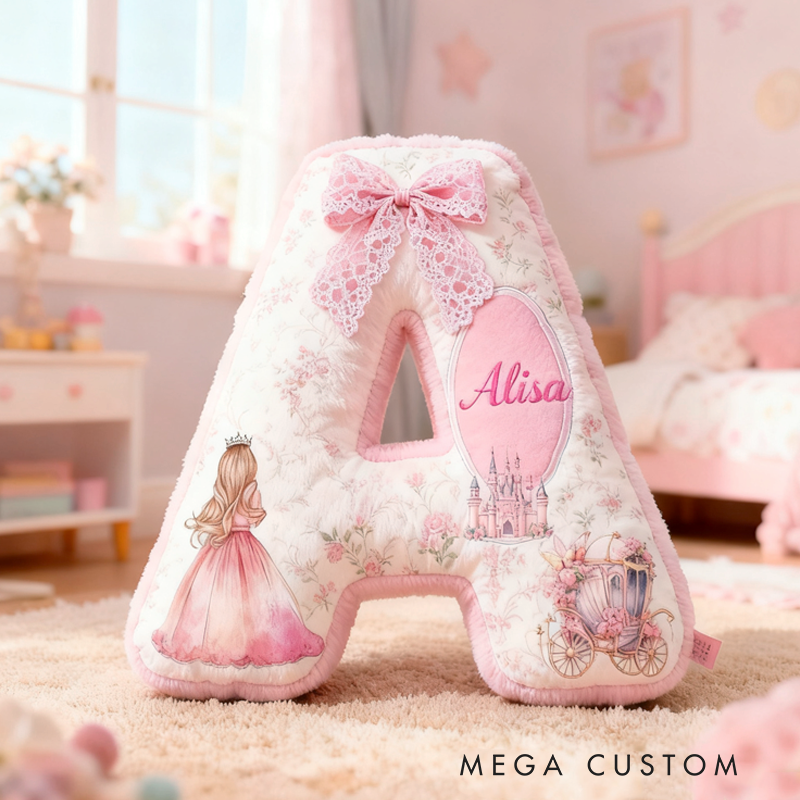 Personalized Pink Dream Fairy Tale Princess with Name Pillow Christmas Gift for Kids 