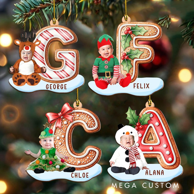 Personalized Cute Kids Character Initial Letter Cookie Style Custom Name Holiday Decoration Festive Gift Keepsake Christmas Ornament