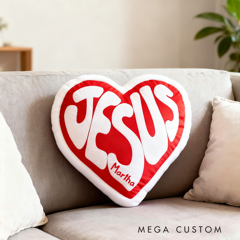 Personalized Jesus Heart Pillow with Custom Name Hoom Decor Religious Christian Gift for Her Faith Gift for Family