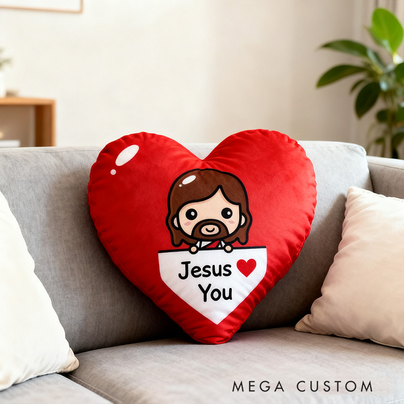 Personalized Jesus Love You Heart Pillow with Custom Name Hoom Decor Religious Christian Gift for Her Faith Gift for Family