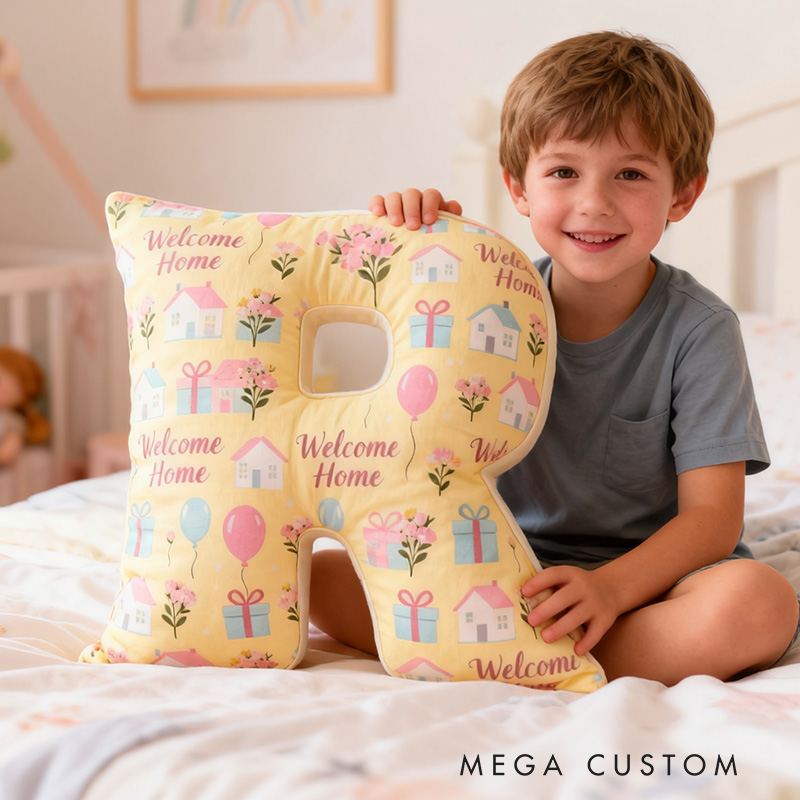 Personalized Welcome Home Letter Pillow Graphic 3D Print Soft Decorative Cushion for New Homeowners Cozy Housewarming Gift Living Room Decor