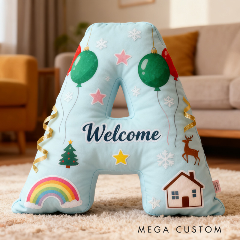 Personalized Holiday Letter Pillow Graphic 3D Print Festive Decorative Cushion for Kids Room Custom Name Design Cozy Gift for Christmas