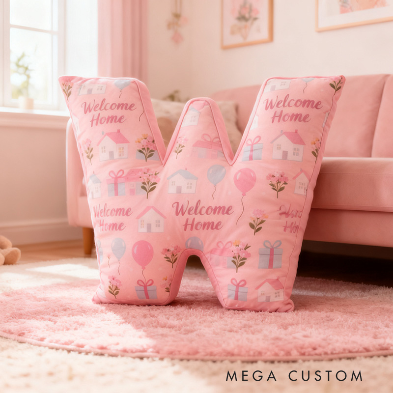 Personalized Welcome Home Letter Pillow Graphic 3D Print Soft Decorative Cushion for New Homeowners Cozy Housewarming Gift Bedroom Decor