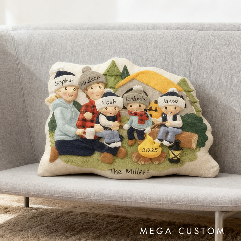 Personalized Graphic 3D Print Family Camping Pillow Family Camping Hiking Christmas Commemorative Pillow with Name Gift for Family