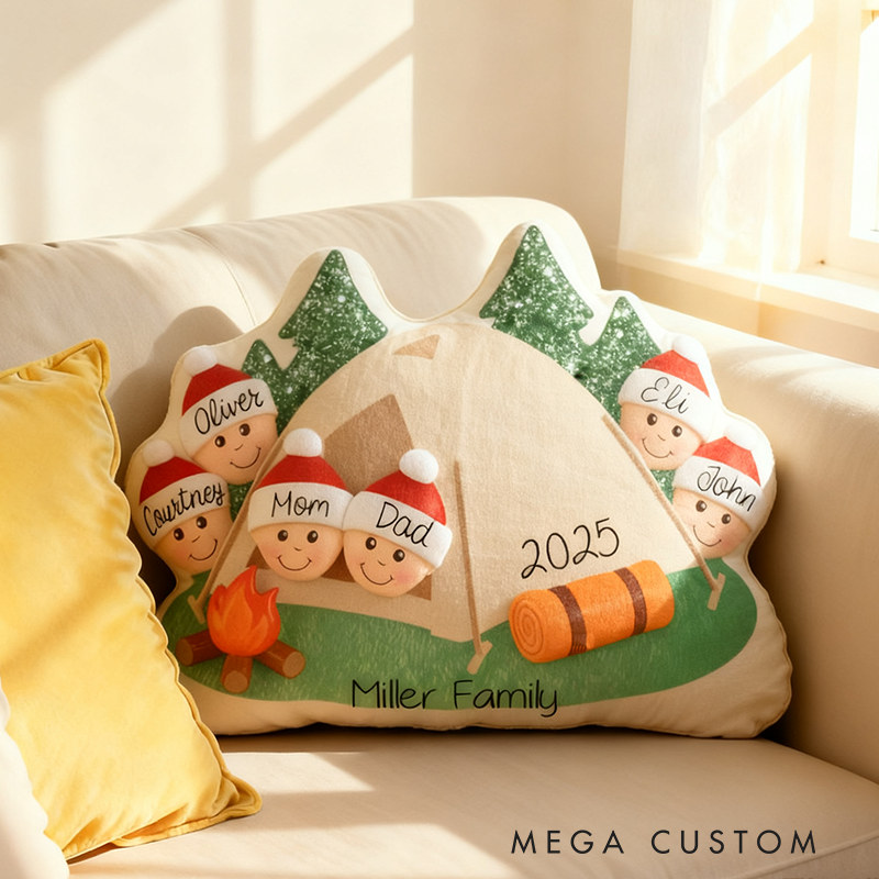Personalized Camping Christmas Pillow Hiking Tent Camper Family Friend Gift for Her Him Kid Unique Stocking Stuffer Idea