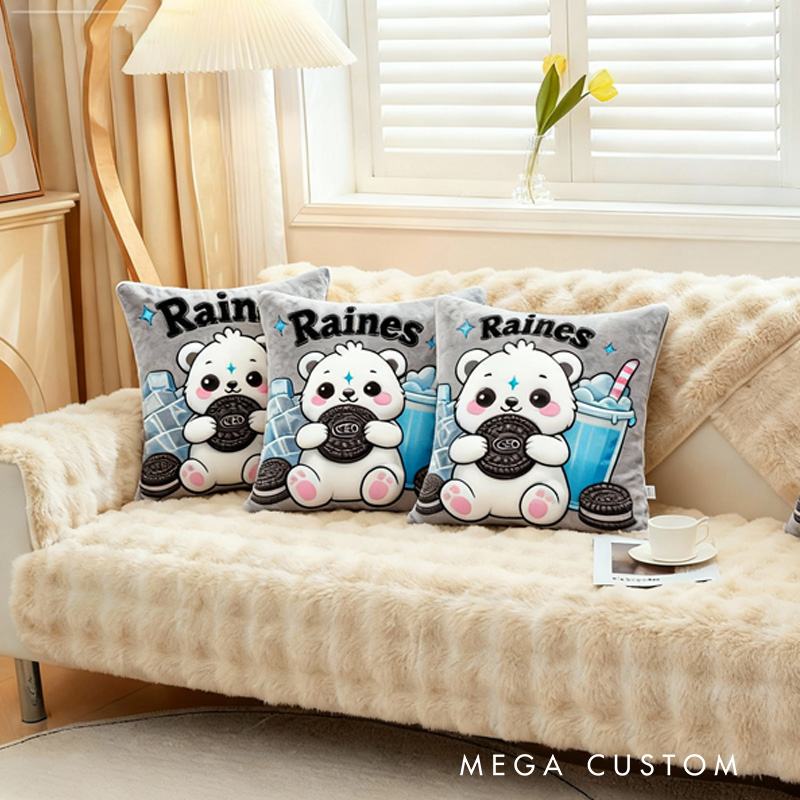 Personalized Bear Throw Pillow Cookie Lover Pillow with Name for Baking Lover Birthday Holiday Gift for Kids Boy Girl Gift for Baking Lover Pillow