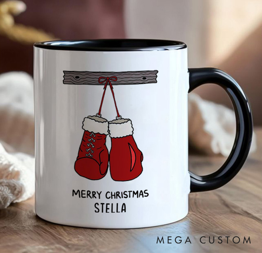 Personalized Christmas Fitness Mug with Santa Boxing Gloves Mug Gift Motivational Coffee Cup for Fitness Enthusiasts Bodybuilders and Gym Lovers