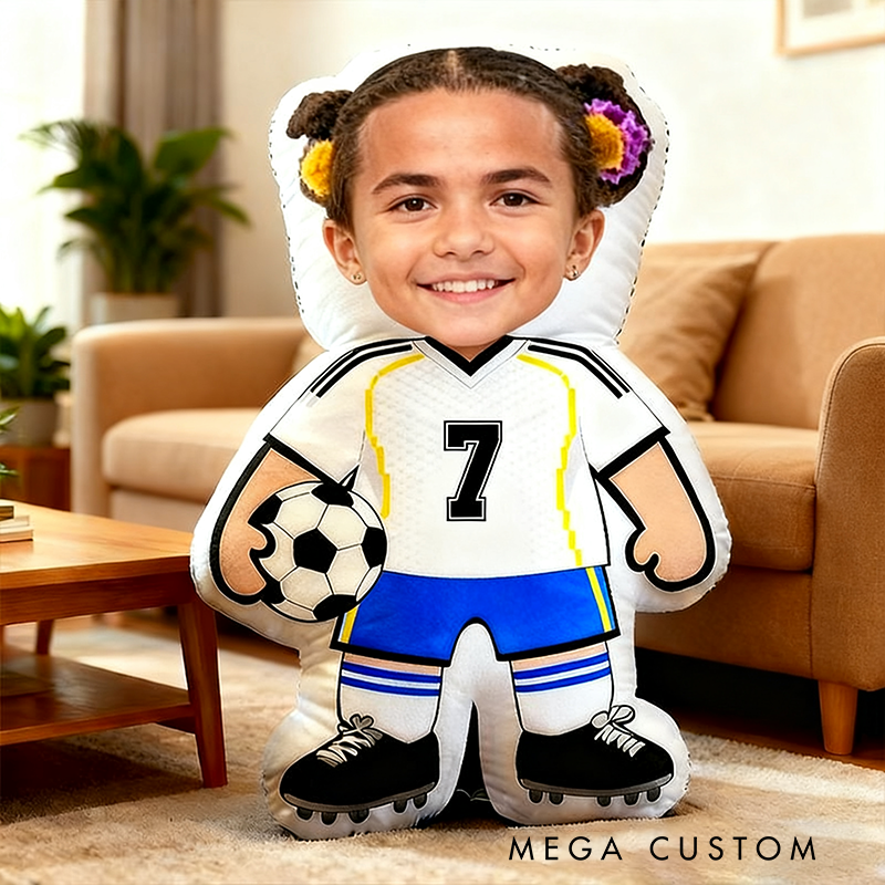 Personalized Soccer Player Pillow with Custom Face and Jersey Number