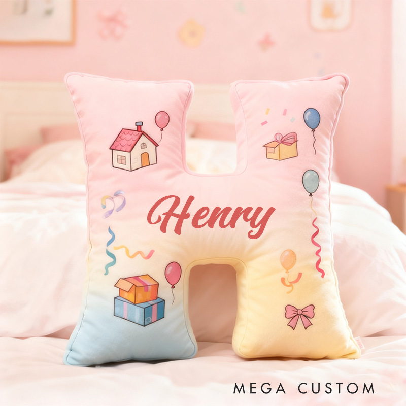 Personalized Letter Pillow Graphic 3D Print Custom Name Design Soft Decorative Cushion with Pastel Colors Charming Gift for Kids Moving Gift