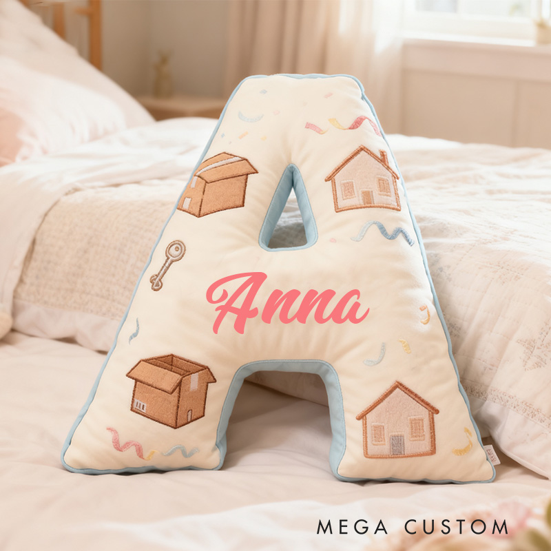 Personalized Housewarming Letter Pillow Graphic 3D Print Custom Name Design Soft Decorative Cushion for New Home Cozy Gift with Moving Day Theme