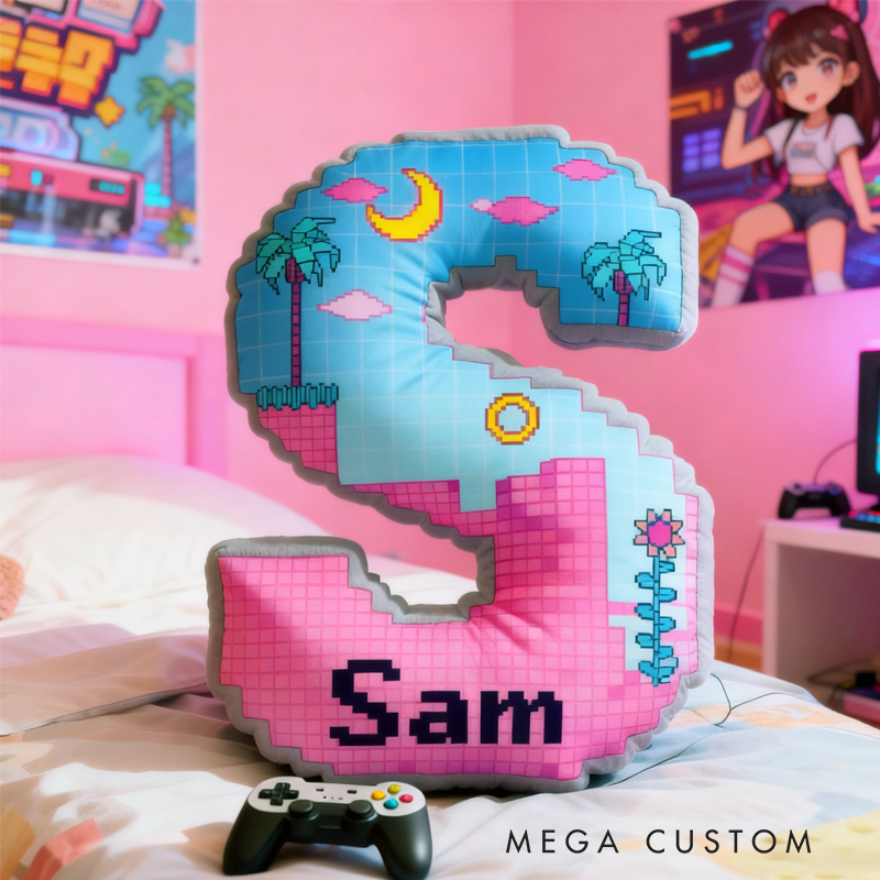 Personalized Cute Mosaic Elements Initials with Name Graphic 3D Print Pillow Christmas Gift for Kids 