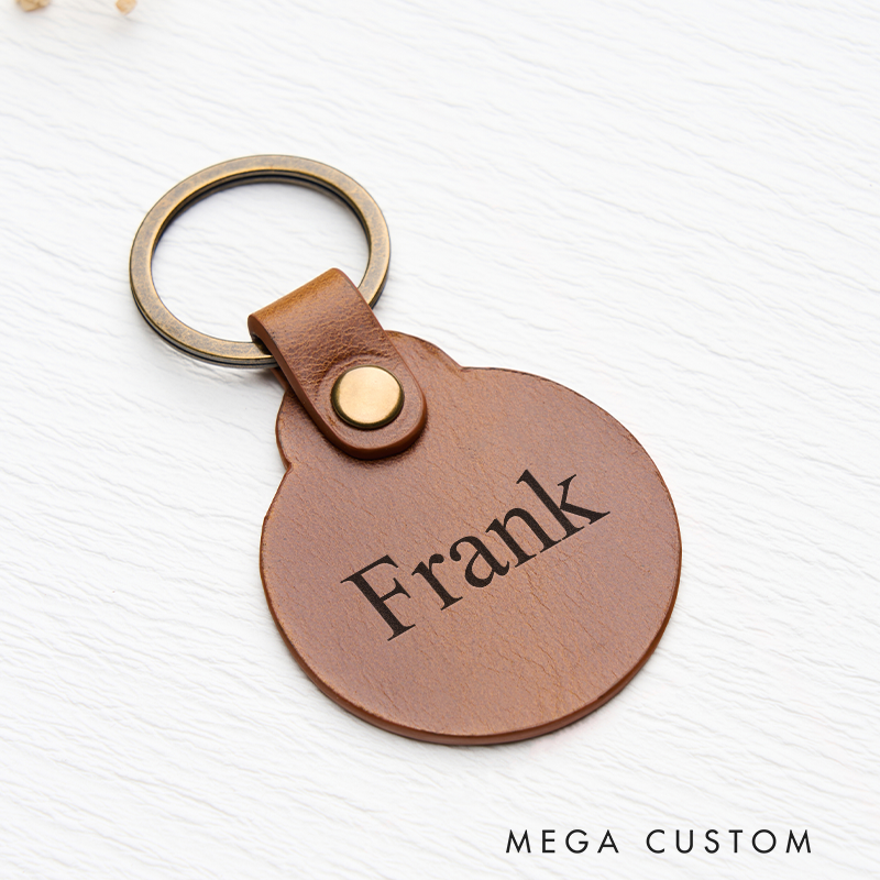 Personalized Leather Keychain for Men Custom Round Keychain with Name Engraved Leather Key Chain Anniversary Gift for Him Groomsmen Gift Birthday Gift