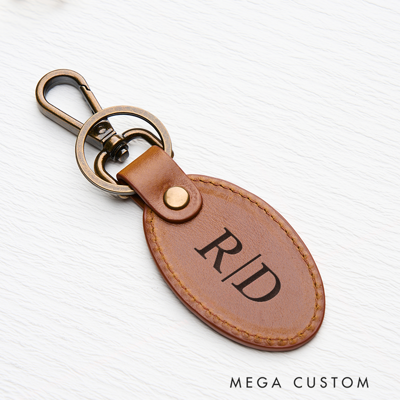 Personalized Leather Keychain for Men Custom Oval Keychain with Name Engraved Leather Key Chain Anniversary Gift for Him Groomsmen Gift Birthday Gift