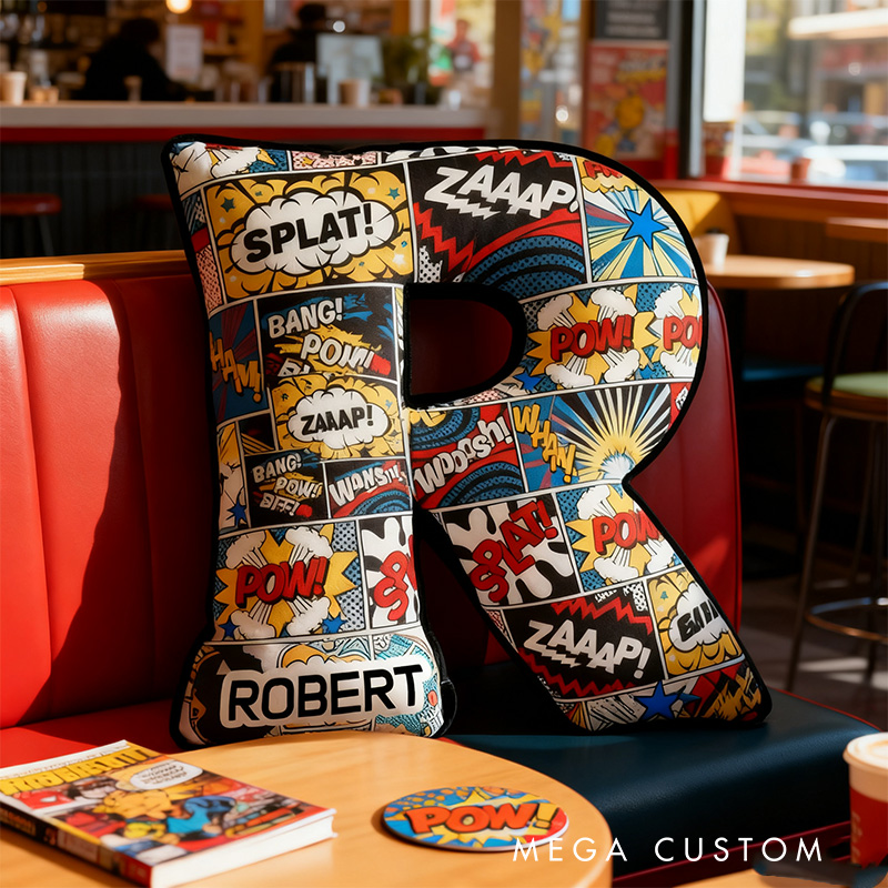Personalized Comic Alphabet Shaped Pillow for Comic Anime Lovers Initial Pillow Christmas Gift for Kids Teenagers