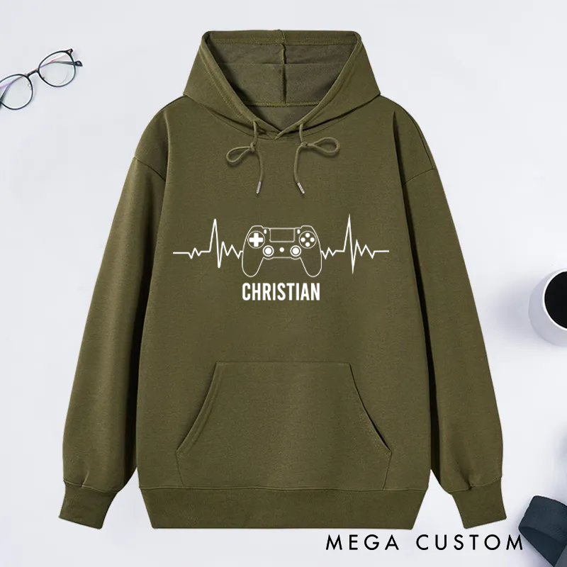 Personalized Video Game Heartbeat Hoodie Funny Gamer Sweatshirt Gift for Geek Game Lover