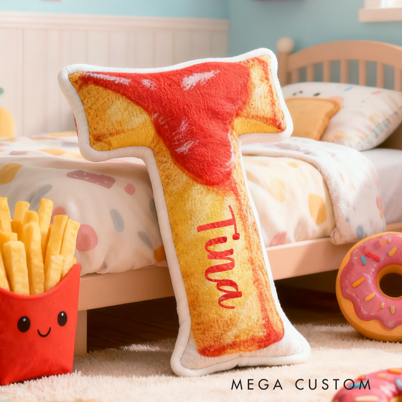 Personalized Cute French Fries Initials with Name Graphic 3D Print Pillow Christmas Gift for Kids 