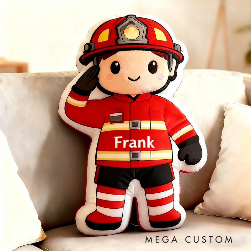 Personalized Cute Firefighter Pillow with Custom Graphic 3D Print Name Pillow Gift for Firefighter