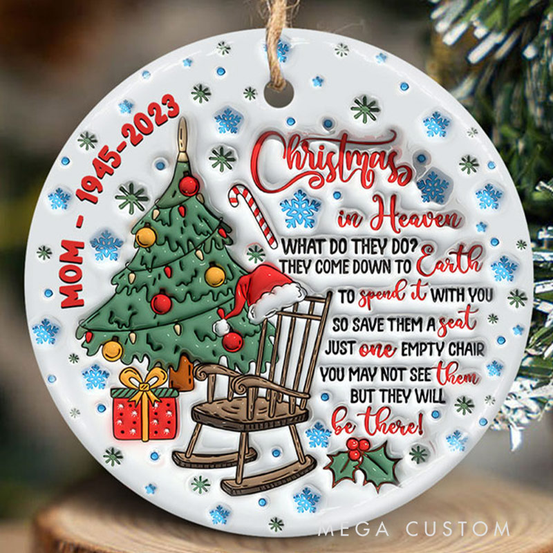Personalized Ceramic Circle Ornament Christmas In Heaven Memorial Gift for Loss of Mother 4Christmas Ornament 