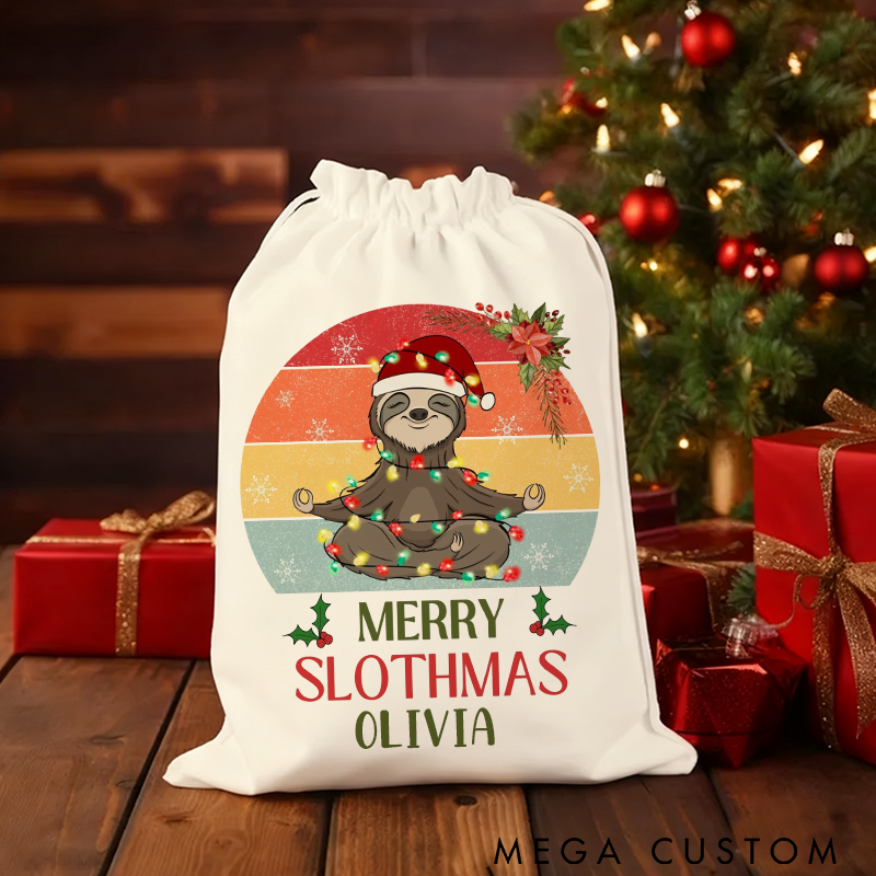 Personalized Yoga Gift Bag Christmas Gift Bags Custom Name with Cute Slothmas Design Perfect for Yoga Enthusiasts or Child