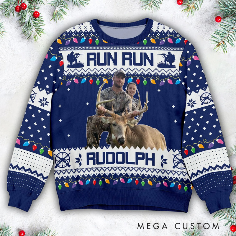 Personalized Hunting Photo Ugly Sweater Archery Bow Hunting Hunting Christmas Jumpers Xmas Ugly Sweater Party Gift for Hunting Lovers