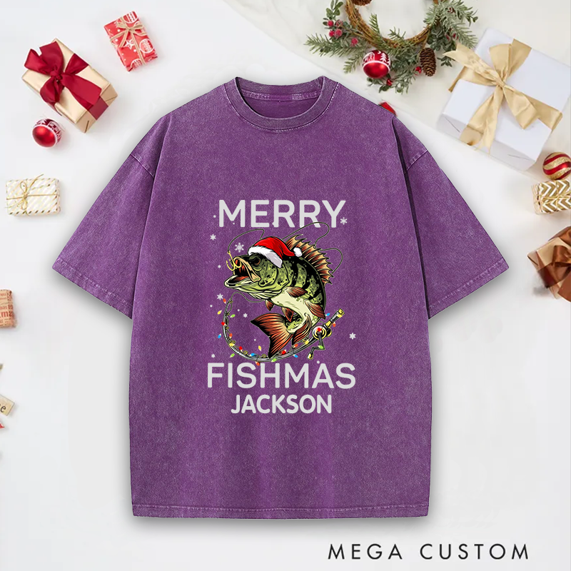 Personalized Fishing T-Shirt Merry Fishmas T-Shirt Funny Fishing Sweatshirt Christmas Gifts Ideal Gift for Fishing Lovers
