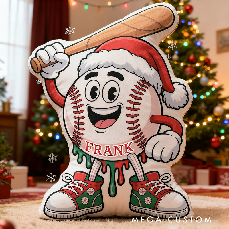 Personalized Christmas Baseball Pillow with Custom Name Design