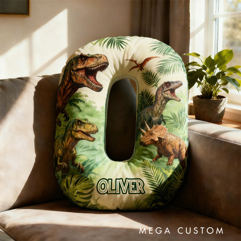 Personalized Dinosaur Alphabet Shaped Pillow for Dinosaur Movie Lovers Initial Pillow Christmas Gift for Boys Kids