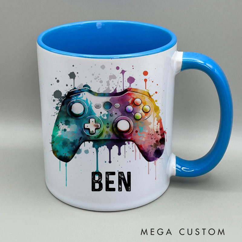 Personalised Gamer Mug Games Controller Mug Paint Splash Paint Drip Mug Rainbow Controller Funny Gaming Gift for Geek
