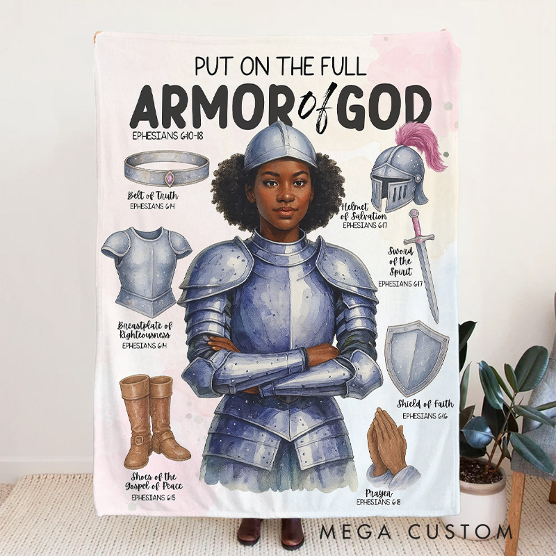 Personalized Armor of God Soft Throw Blanket for Women with Custom Photo Home Decor Belt of Truth Shield of Faith Religious Faith Gift for Her