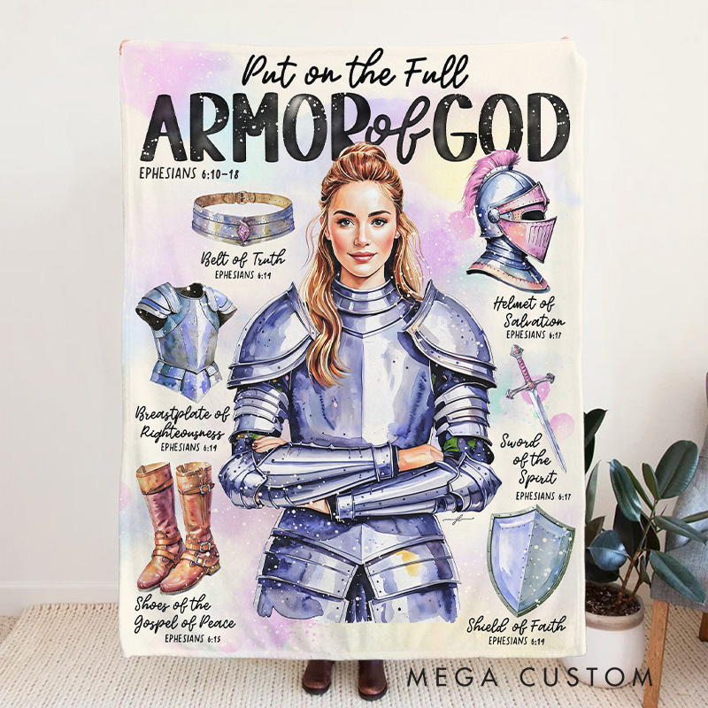 Personalized Armor of God Soft Throw Blanket with Custom Photo for Women Home Decor Belt of Truth Shield of Faith Religious Faith Gift for Her