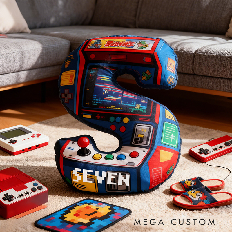 Personalized Graphic 3D Print Arcade Machine Gamer Shaped Pillow for Game Lovers Plush Pillow Christmas Gift for Kids