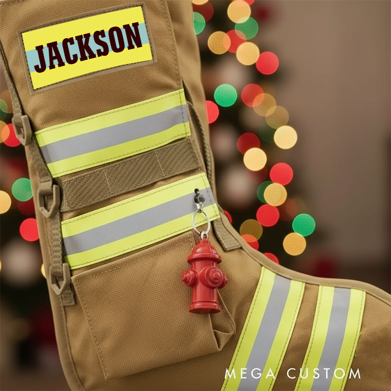Personalized Firefighter Christmas Stocking with Custom Name and Reflective Stripes Perfect Holiday Gift