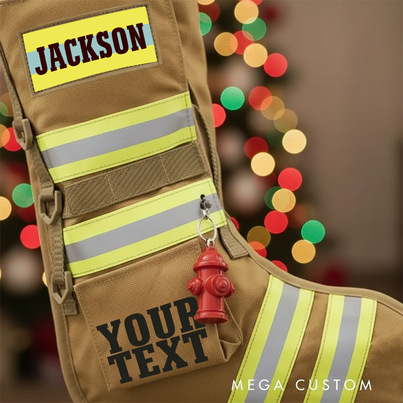 Personalized Firefighter Christmas Stocking with Custom Name Reflective Stripes and Custom Text Perfect Holiday Gift