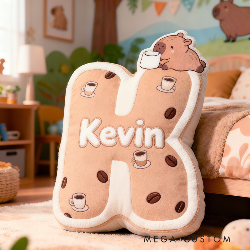 Personalized Cartoon Cute Capybara Initials with Name Graphic 3D Print Pillow Christmas Gift for Kids 