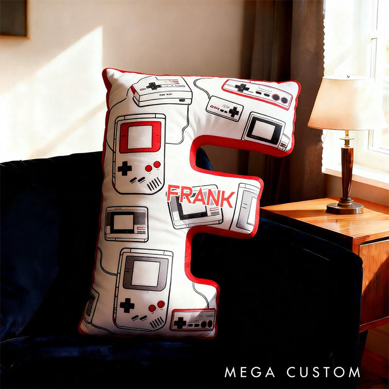 Personalized Graphic 3D Print Retro Player Shaped Pillow for Game Lovers Initial Pillow Christmas Gift for Kids