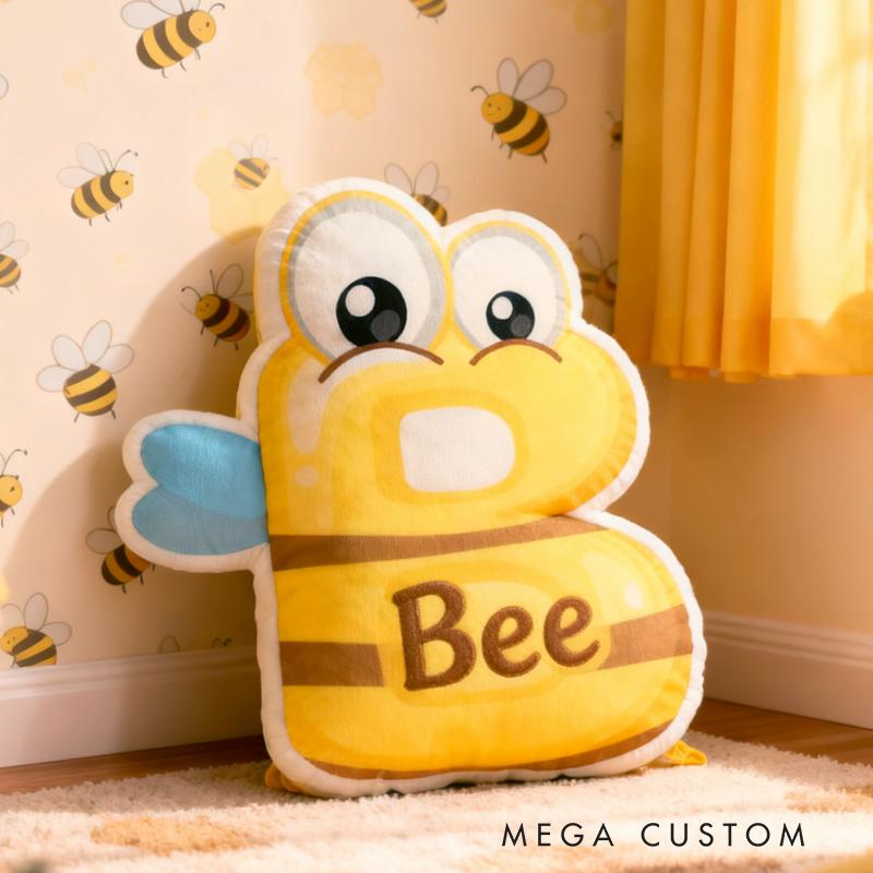 Personalized Cartoon Cute Bee Initials with Name Graphic 3D Print Pillow Christmas Gift for Kids 