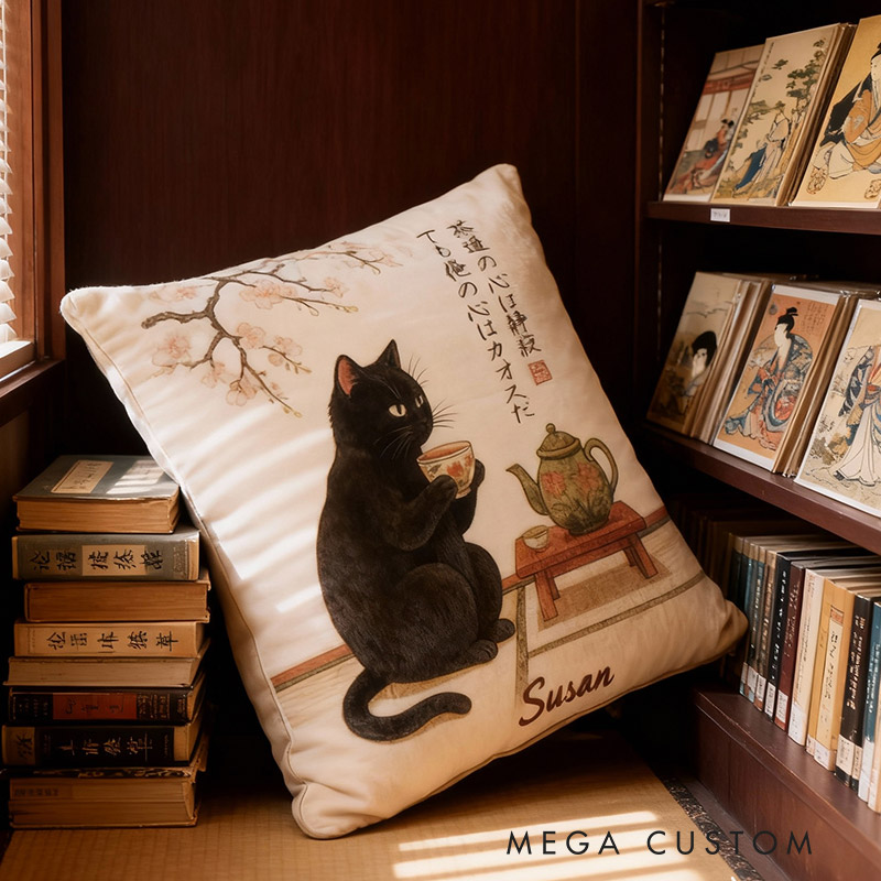Personalized Graphic 3D Print Zen Cat Tea Pillow for Travel Lovers