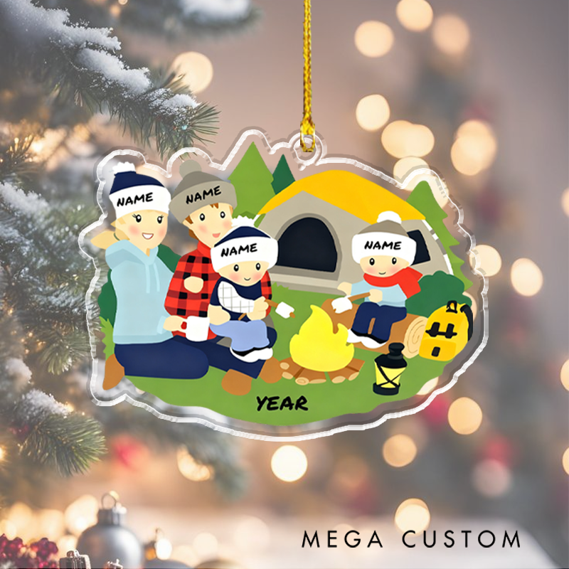 Personalized Camp Fire Family Christmas Ornament Customizable Camping Family Keepsake Gift for Camping Lover