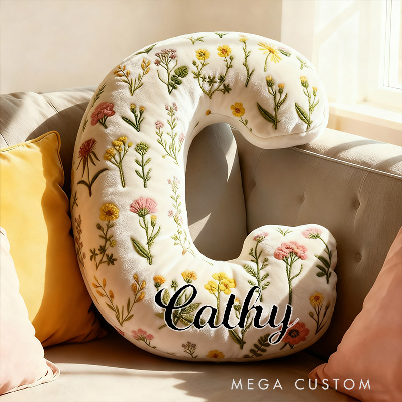 Personalized Cute Flower Letter Pillow Graphic 3D Print Custom Name Pillow for Kids Gardening Lovers Gift