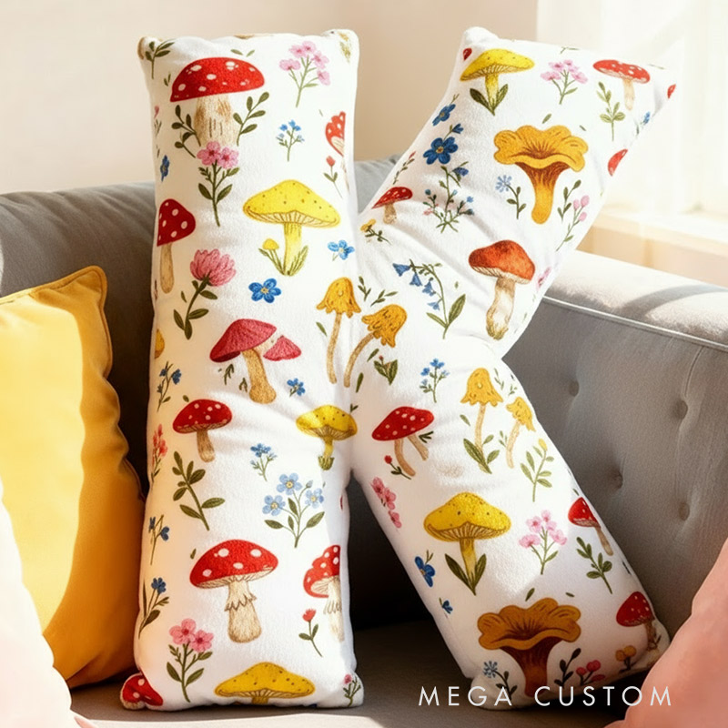 Personalized Cute Letter Pillow Whimsical Mushroom Flower Pillow for Kids Family Gardening Lover Gift