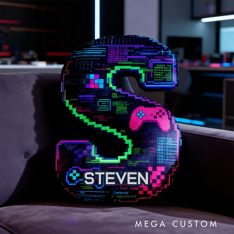 Personalized Graphic 3D Print Glitch Art Style Gamer Shaped Pillow for Game Lovers Plush Pillow Christmas Gift for Kids