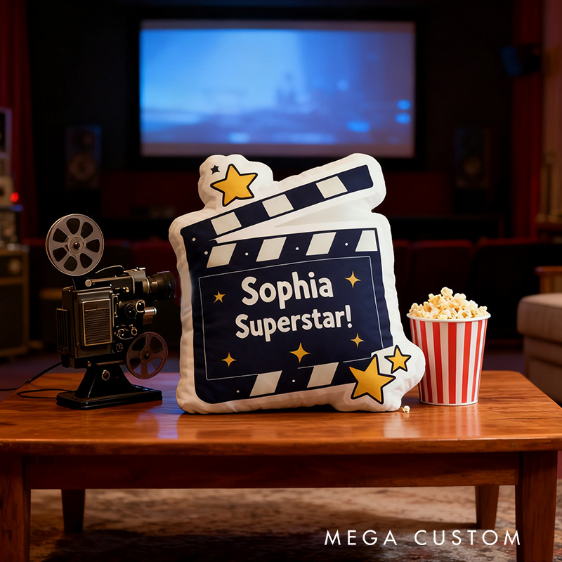 Personalized Movie Clapper Shaped Pillow for Movie Lovers Shaped Pillow Christmas Gift for Kids Family