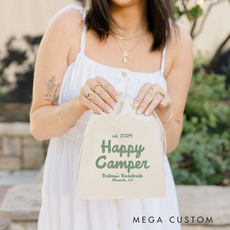 Personalized Happy Camper Bags Bachelorette Favor Bag Mountain Bach Bags Outdoor Camp Party Gift